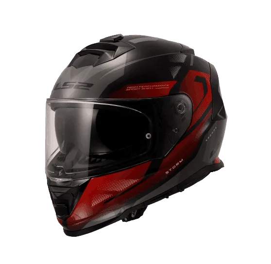 LS2 Storm 2 Kronos Full Face Helmet, Best Affordable Race Helmet in India, Clear Visor Stylish Graphics Helmet safe for indian roads, Top LS2 Helmet in Red Grey Color for Indian Motorcycle Bikes like Royal Enfield, KTM, Yezdi, Pulsar, Triumph,