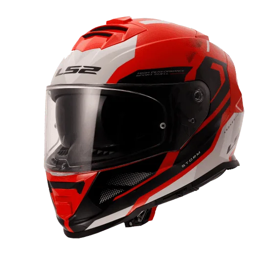 LS2 Storm 2 Kronos Full Face Helmet, Best Affordable Race Helmet in India, Clear Visor Stylish Graphics Helmet safe for indian roads, Top LS2 Helmet in Red White Color for Indian Motorcycle Bikes like Royal Enfield, KTM, Yezdi, Pulsar, Triumph,