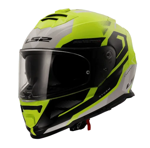 LS2 Storm 2 Kronos Full Face Helmet, Best Affordable Race Helmet in India, Clear Visor Stylish Graphics Helmet safe for indian roads, Top LS2 Helmet in Yellow White Color for Indian Motorcycle Bikes like Royal Enfield, KTM, Yezdi, Pulsar, Triumph,