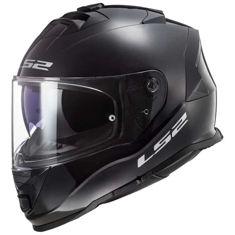 LS2 Storm 2 Full Face Helmet, Best Affordable Race Helmet in India, Clear Visor Stylish Helmet safe for indian roads, Top LS2 Helmet in Gloss Black Color for Indian Motorcycle Bikes like Royal Enfield, KTM, Yezdi, Pulsar, Triumph,