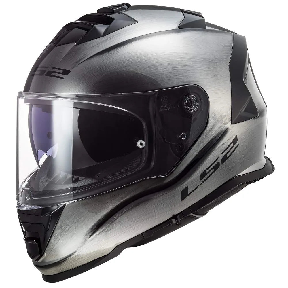 LS2 Storm 2 Solid Jeans Full Face Helmet, Best Affordable Race Helmet in India, Clear Visor Stylish Helmet safe for indian roads, Top LS2 Helmet in Titanium Gloss Grey Color for Indian Motorcycle Bikes like Royal Enfield, KTM, Yezdi, Pulsar, Triumph,
