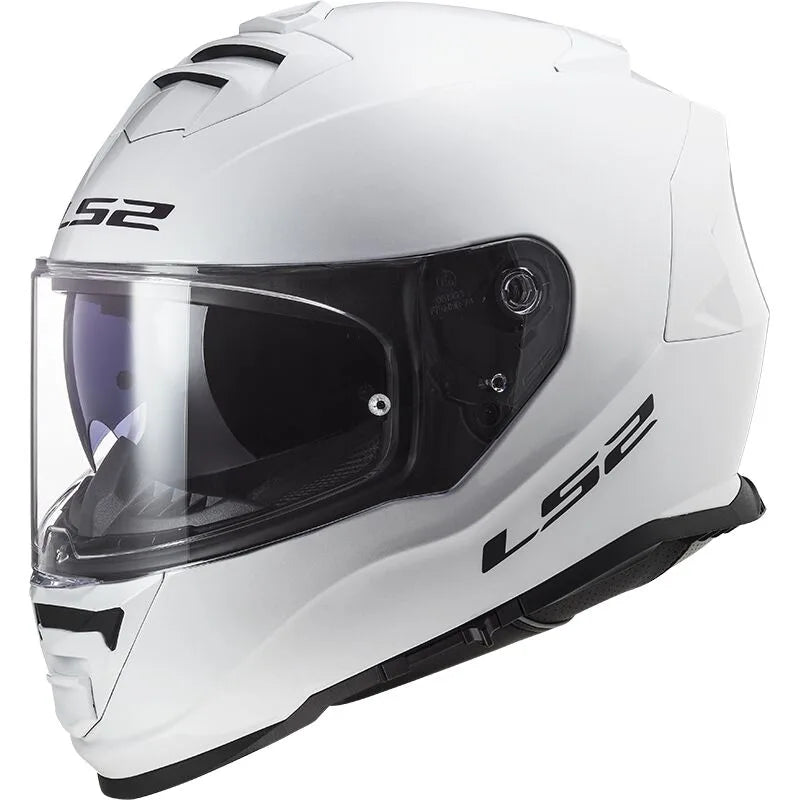 LS2 Storm 2 Full Face Helmet, Best Affordable Race Helmet in India, Clear Visor Stylish Graphics Helmet safe for indian roads, Top LS2 Helmet in Solid White Color for Indian Motorcycle Bikes like Royal Enfield, KTM, Yezdi, Pulsar, Triumph,