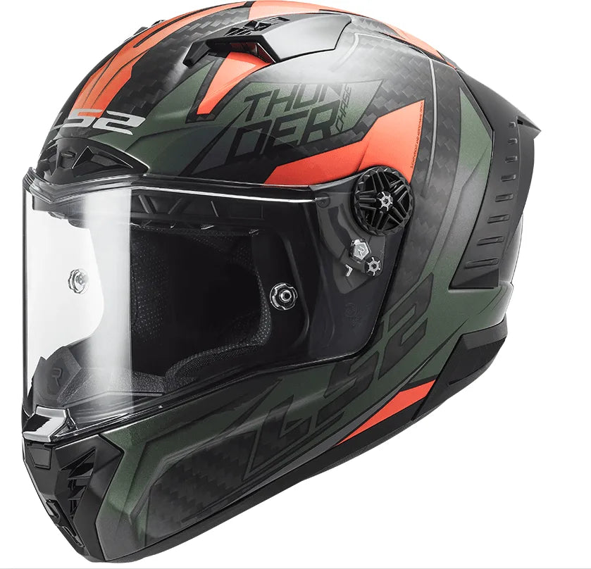 LS2 Thunder Carbon Chase Full Face Helmet, Best Carbon Fiber Helmet in India with Orange Green Color - High Quality Safe Bike Helmets in India