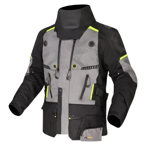 Ls2 Mens Riding Jacket Apollo Black Dark Grey Hi Viz Yellow stylish Color, Best mens riding jacket in india for road trips and long touring motorcycle bikes, top riding gear in india