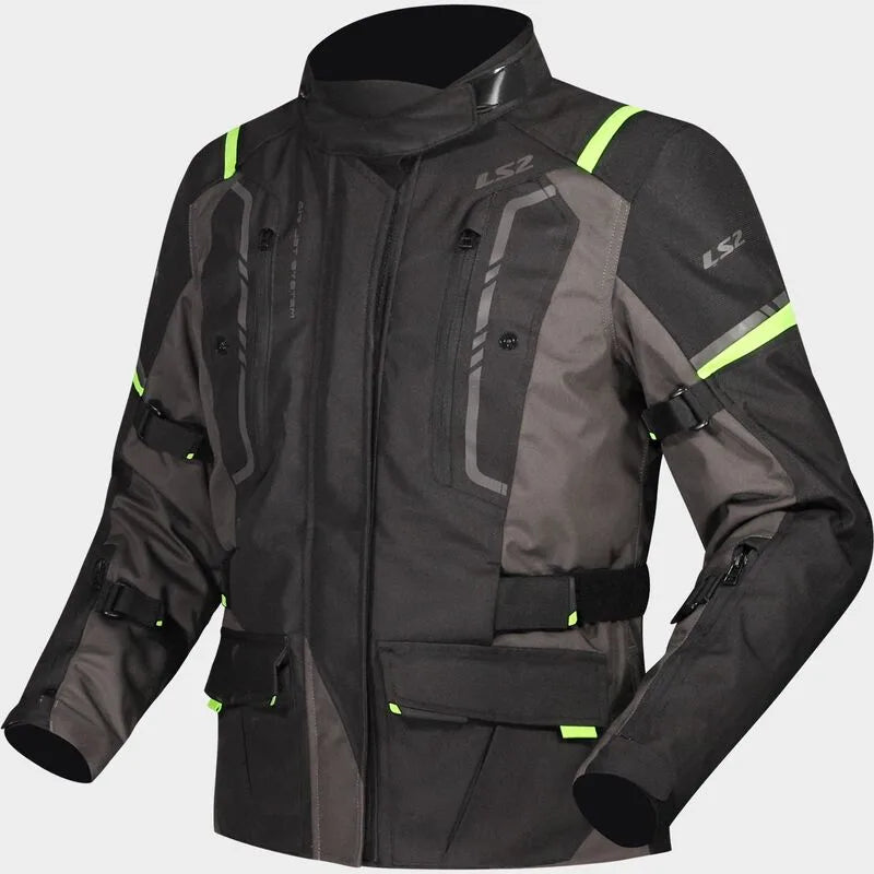 Ls2 Riding Jacket Narvik Grey Black Hi Viz Yellow Best Mens Riding Jacket in India for touring and road trips, best riding gear for motorcycle bikes in india