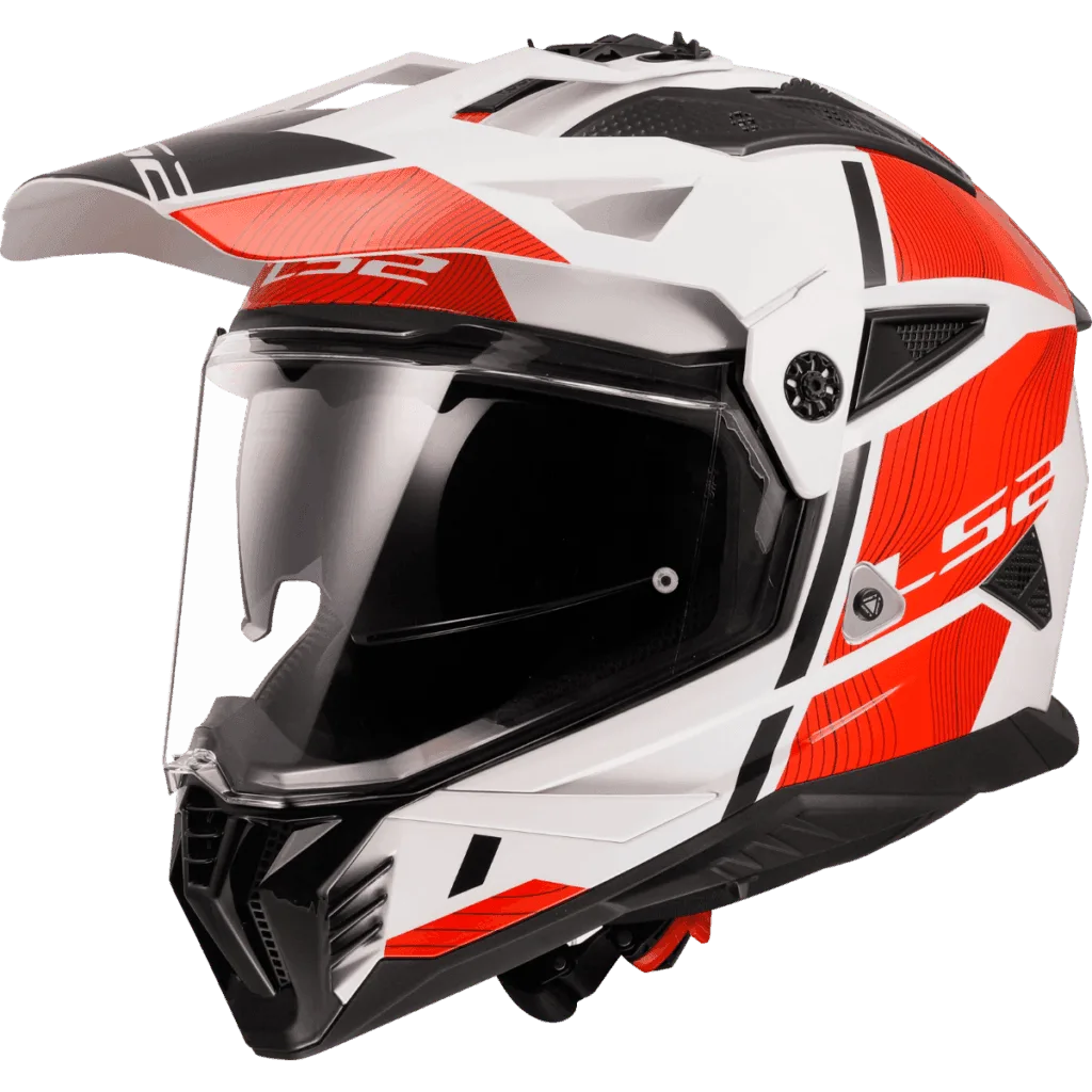 Ls2 Mx436 Pioneer 2 Hill White Red Dual Sports Helmet, Best LS2 helmet in India, Best Black Helmet for Bike Motorcycle like r15, yamaha, ktm