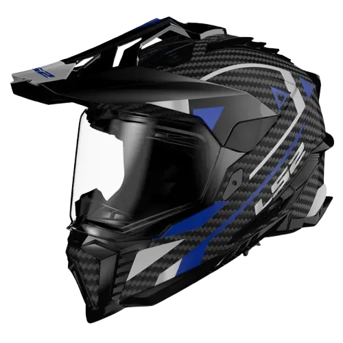 LS2 MX701 Explorer Carbon Advanture Blue Dual Sports Helmet – Trail‑Ready, ECE 22.06 & ISI Certified, Best Carbon Fibre Helmet in India, Best Helmet for Road trips, long touring, adventure tours