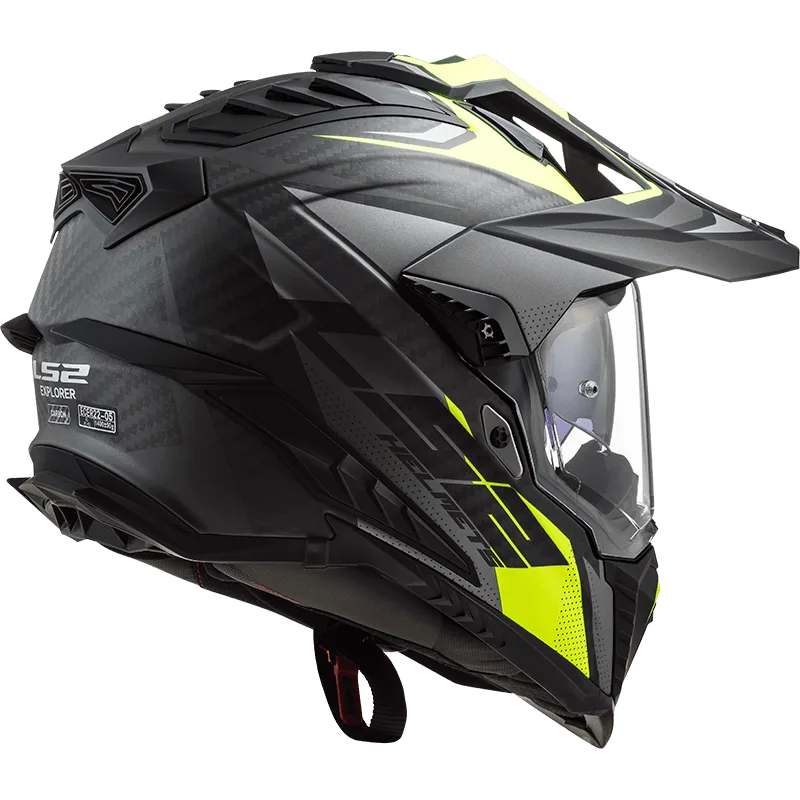 Ls2 Mx701 Explorer Carbon Focus Dual Sports Helmet - Matt Titanium Hi Viz Yellow Styish Color Motorcycle Best Bike Helmet in India