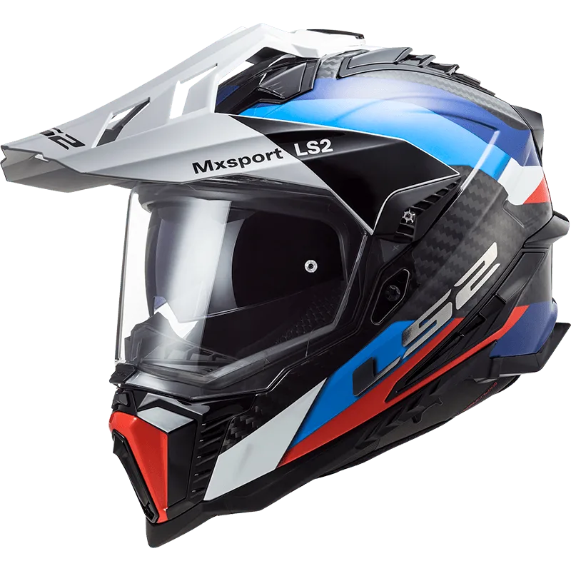 LS2 MX701 Explorer Carbon Frontier Dual Sports Helmet in Gloss Black Blue Color - Best Carbon fiber helmet in India, Best helmet for Bike riders for Indian Bikes, Safest Helmet for Long touring, Road trips, adventure ours