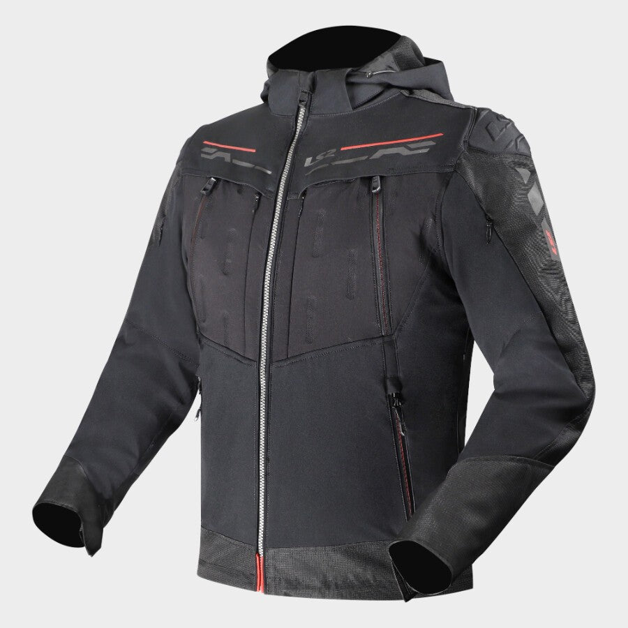 LS2 Zirconium Evo Waterproof Motorcycle Riding Jacket in Black Red Color | HOODIE Bike Jacket, Best Riding Jacket with hoodie for city rider, Best Riding Jacket in India for Bike Riders, Urban Riding, Bike Jacket for Indian Roads and Indian Motorcycle Bikes