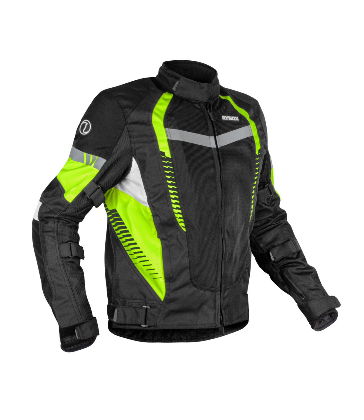 RYNOX Tornado Pro 4 Riding Jacket - CE Level 2 Certified Class A Black Hi Viz Green Touring Jacket for Bikes in India, Best Riding Jacket for indian motorcycle for road trips. Best Rynx Riding gear in India.