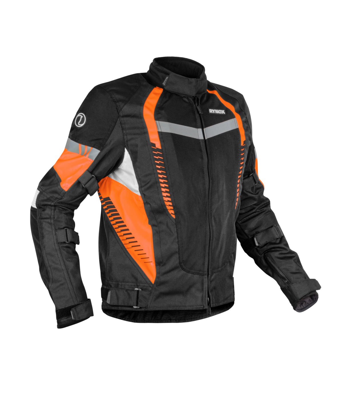 RYNOX Tornado Pro 4 Riding Jacket - CE Level 2 Certified Class A Black Orange Touring Jacket for Bikes in India, Best Riding Jacket for indian motorcycle for road trips. Best Rynx Riding gear in India.