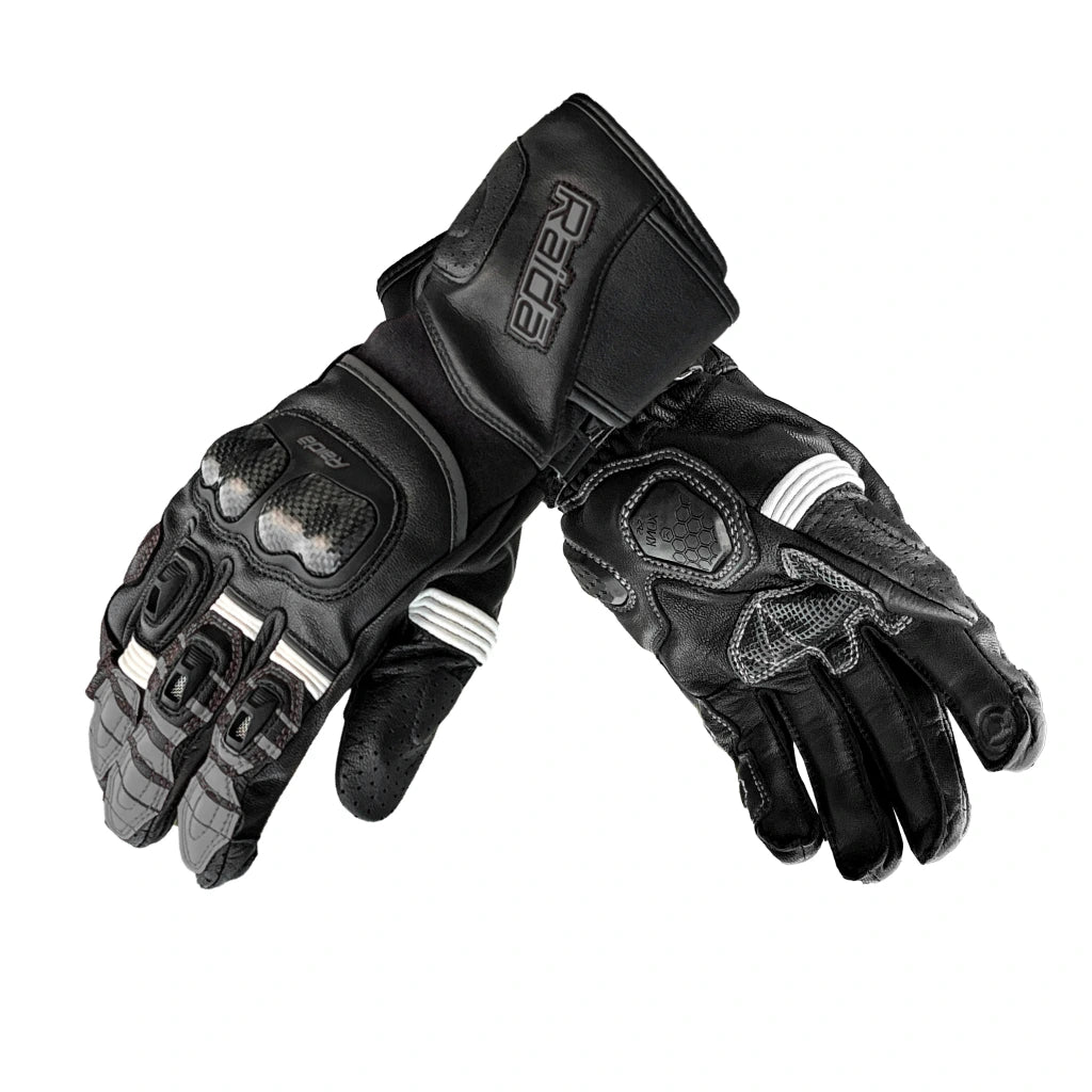 Raida Aeroprix Carbon Edition Full Gauntlet Riding Gloves in Black Grey, Carbon Fiber Protection, Safest Bike Gloves in India, Best Riding Gloves for Bike riders in india