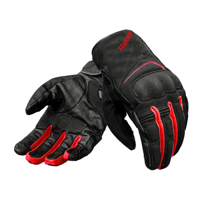 Raida Aqdry Waterproof Riding Gloves Black Red Color – All-Weather Comfort, Smart Touch & Lightweight Rain Protection, Best riding gloves in India, Bike Gloves for rainy season, waterproof gloves for bike riding, road trips, long touring
