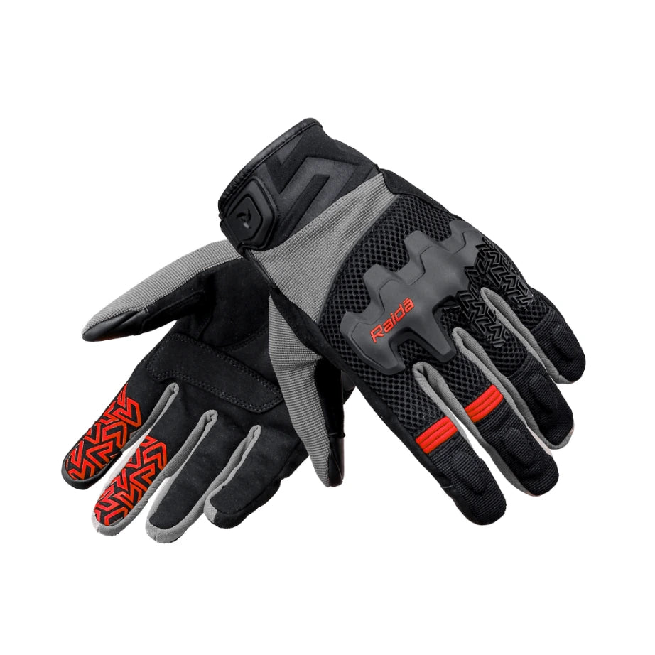 Raida Drift Motorcycle Riding Gloves in Black Grey Red Color, Waterproof gloves with All-Terrain Protection & Comfort, Best Riding Gloves in India for Bike Riders, Best Bike Gloves for safe riding, long touring, road trips