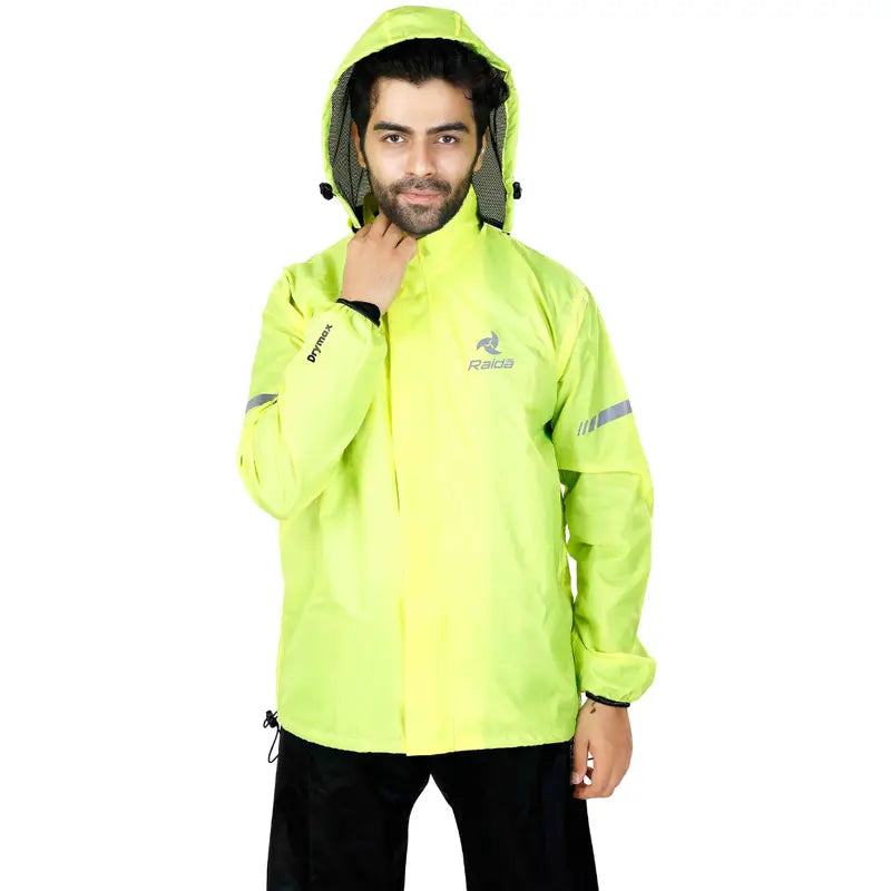 Raida Drymax 15K Rain Jacket in Hi Viz Yellow Color – Waterproof Motorcycle Rain Jacket With 15,000Mm Rating, Best Rain Jacket for Bike Riders, Waterproof Jackets for Long Touring, Road Trips, Best Raingear for Bikers, Best Raincoat for Riders in India