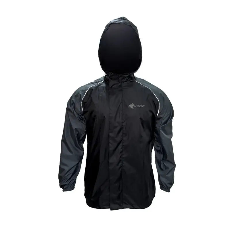 Raida Drymax Rain Jacket in Black Color – 10K Waterproof Riding Raincoat With Reflective Piping, Best Raincoat for Bike Riders in India, Best Rain Jacket in India for Monosoon, Long touring, road trips, Best Rain Jacket Performance Layer for Riders