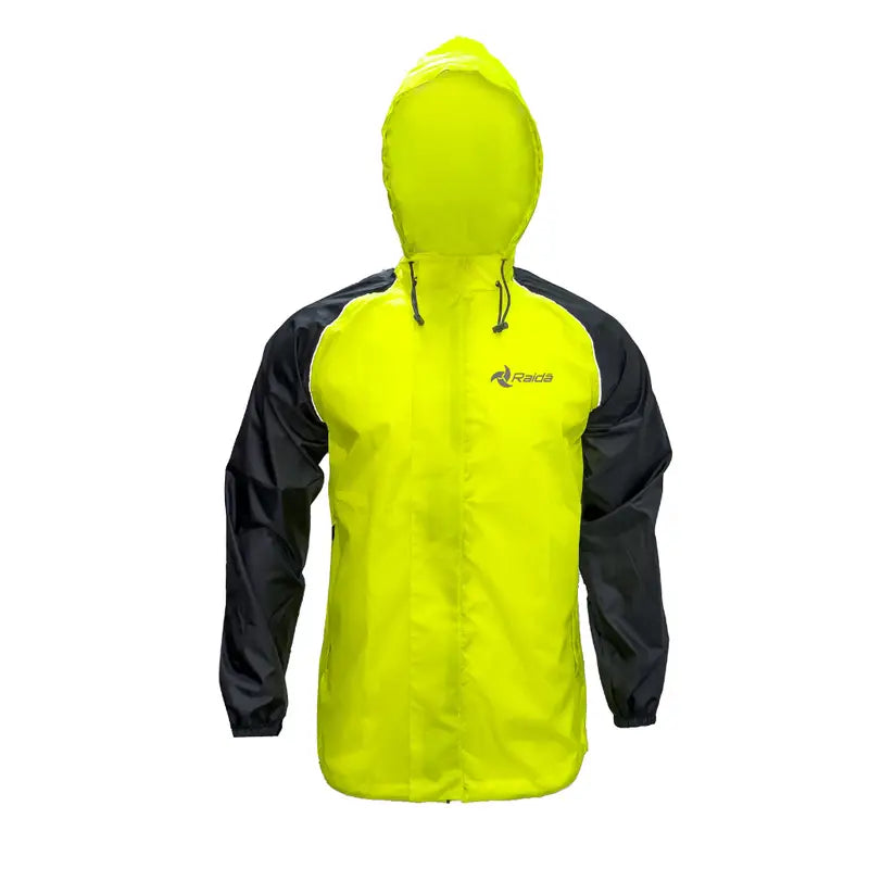 Raida Drymax Rain Jacket in YEllow Hi Viz Color – 10K Waterproof Riding Raincoat With Reflective Piping, Best Raincoat for Bike Riders in India, Best Rain Jacket in India for Monosoon, Long touring, road trips, Best Rain Jacket Performance Layer for Riders