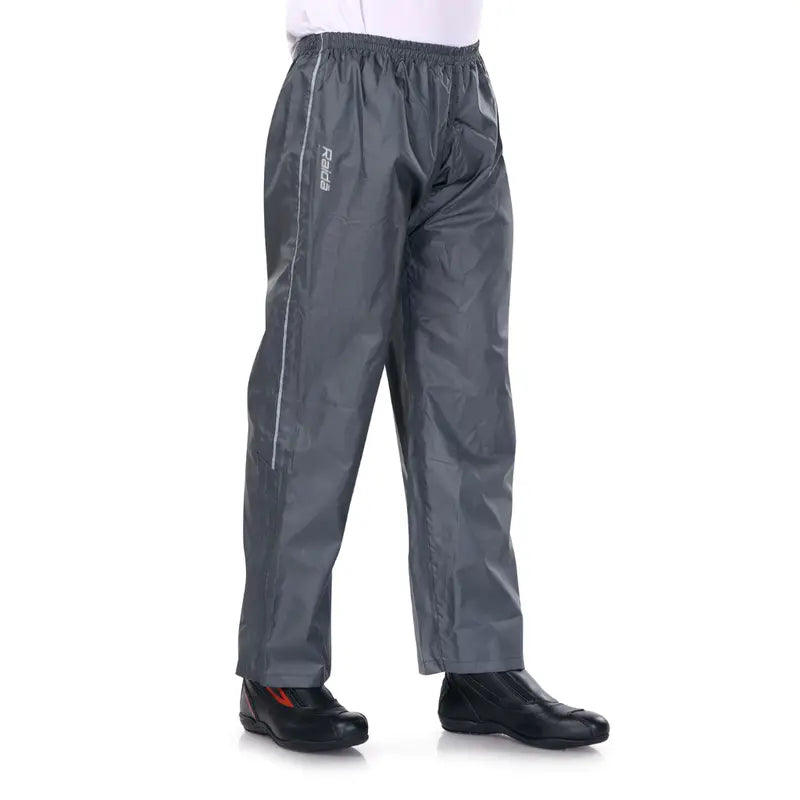 Raida Drymax Rainpants in Grey Color – Waterproof Overpants With Reflective Safety & Boot-Friendly Fit, Best Raincoat pants for Bike Riders, Best Waterproof Rain Pants in India for Long Touring, Road Trips, Bike Rides