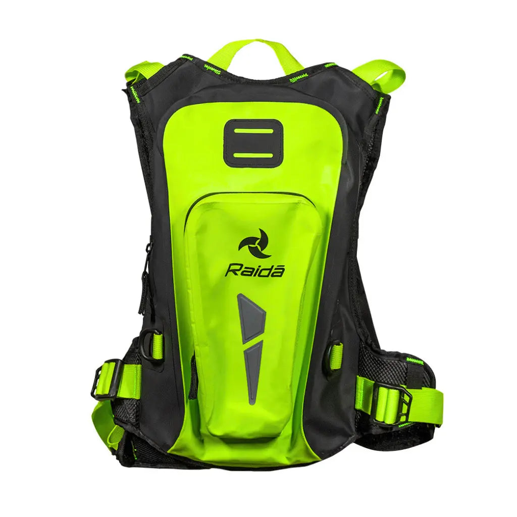 Raida Dryporter Waterproof Hydration Backpack in Hi Viz Green Color – 10L Ipx5 Dry Bag With Tool Kit Pouch, Best Hydration Backpack in India, Hydration Bag for Bike Riders, Water Bag for Bike Riders for long touring, Road trips, bike rides