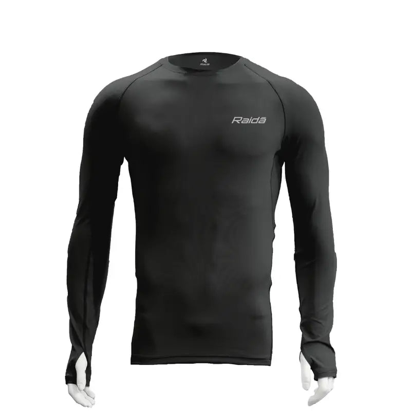 Raida High Performance Base Layer (Upper) in Black Color – Breathable, Anti-Odor Compression Shirt For Riders & Athletes, Inner wear for bike riders, Best Base layer for riders in India, top layer inners for long touring, road trips.