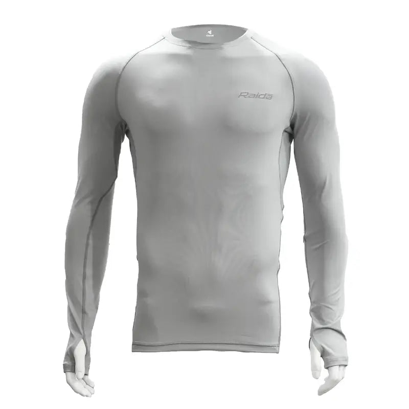 Raida High Performance Base Layer (Upper) in Grey Color – Breathable, Anti-Odor Compression Shirt For Riders & Athletes, Inner wear for bike riders, Best Base layer for riders in India, top layer inners for long touring, road trips.
