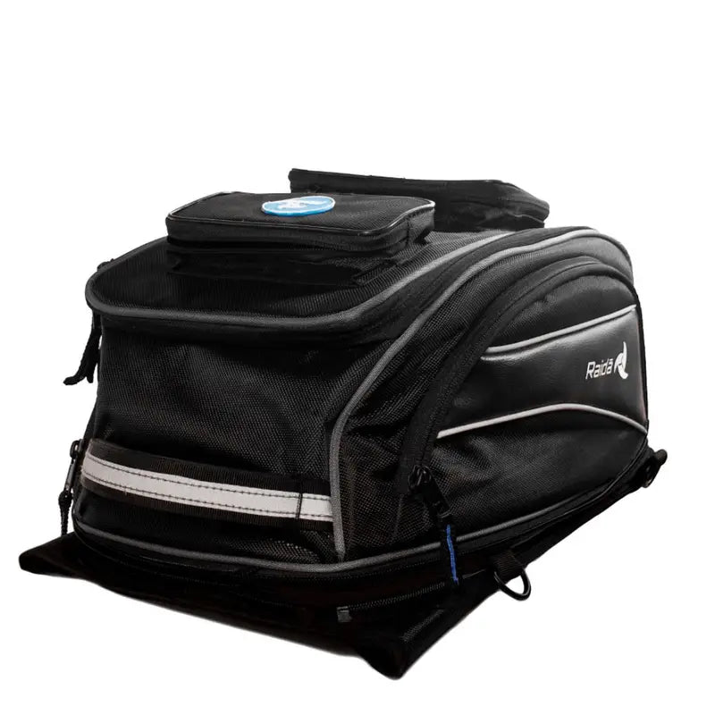 Raida Luggage Gps-Series Magnetic Tank Bag in Black Grey Color – Expandable Motorcycle Tank Bag With Backpack Straps, Best Magnetic Tank Bags in India, Luggage bags for bike riders, Best Tank Bags for long touring, road trips, adventure rides