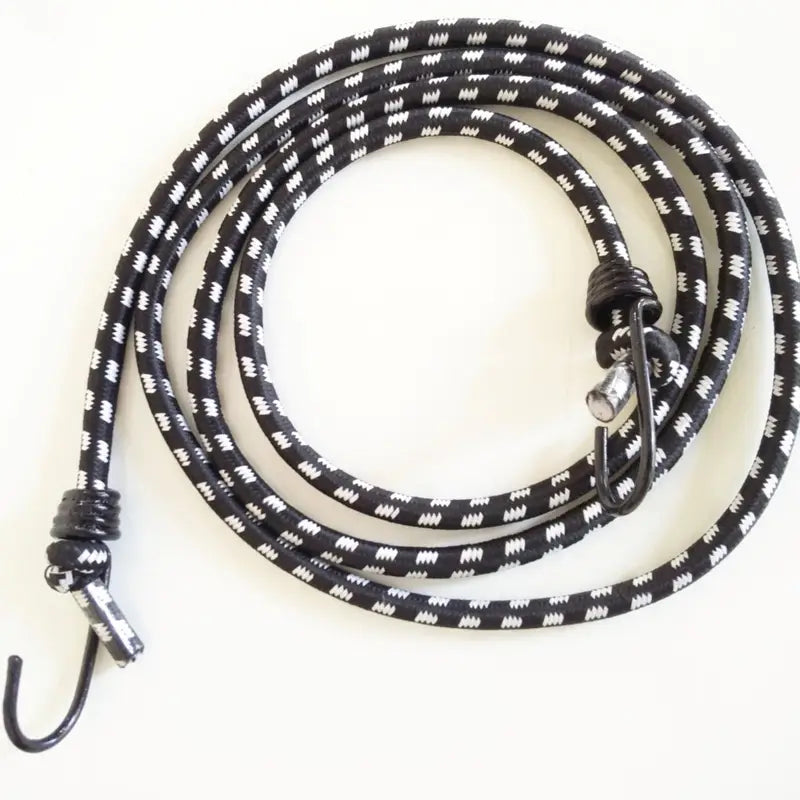 Raida Luggage Utility 8ft Heavy-Duty Premium Bungee Cord in Black White Color| 10mm Thick, High Visibility, Anti-Rust Hooks, Raida Bungee Cords, Best Bungee Cords for Luggage hooking for bike riders, Luggage Accessories for bike riders,