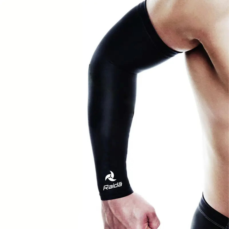 Raida Performance Layer Compression Arm Sleeves in Black Color – Full Arm Uv Protection & Muscle Support For Riders & Athletes, Best Arm Sleeves for bike riders for Safety from sun, Long touring, road trips, adventure rides
