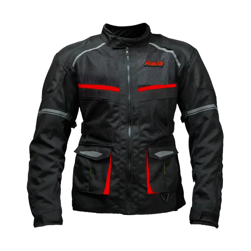 Raida Rover Touring Jacket Black Red Color – Ce Level 2 Armored, All-Season Motorcycle Riding Jacket, Best Riding Jacket for Bike Riders, Best Riding Jacket for long Touring, Road Trips, Raida Riding Jacket for Indian Roads
