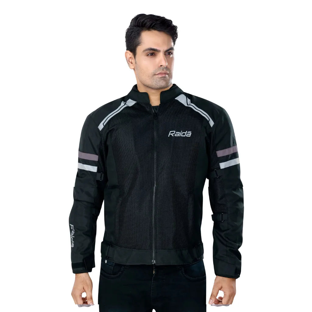 Raida Tourer Motorcycle Jacket in Black Color – Budget-Friendly Best Riding Jacket under 5000 in India, Best Bike jacket for riders under 5k, Ce Level 2 Armored Riding Jacket ith full safety and protection, Best Bike Jacket for Long touring, road trips, safe long tours for motorcycle riders riding Indian Bikes