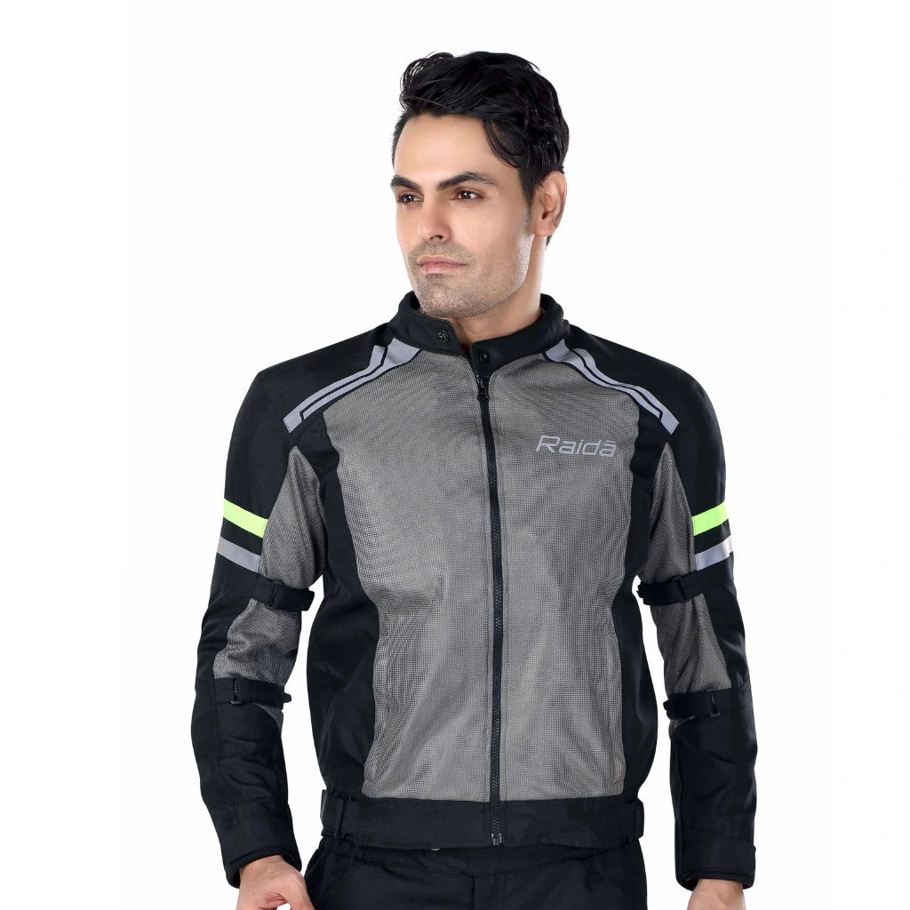 Raida Tourer Motorcycle Jacket in Grey Hi Viz Yellow Color – Budget-Friendly Best Riding Jacket under 5000 in India, Best Bike jacket for riders under 5k, Ce Level 2 Armored Riding Jacket ith full safety and protection, Best Bike Jacket for Long touring, road trips, safe long tours for motorcycle riders riding Indian Bikes
