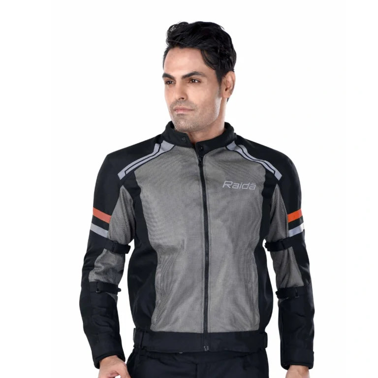 Raida Tourer Motorcycle Jacket in Grey Red Color – Budget-Friendly Best Riding Jacket under 5000 in India, Best Bike jacket for riders under 5k, Ce Level 2 Armored Riding Jacket ith full safety and protection, Best Bike Jacket for Long touring, road trips, safe long tours for motorcycle riders riding Indian Bikes