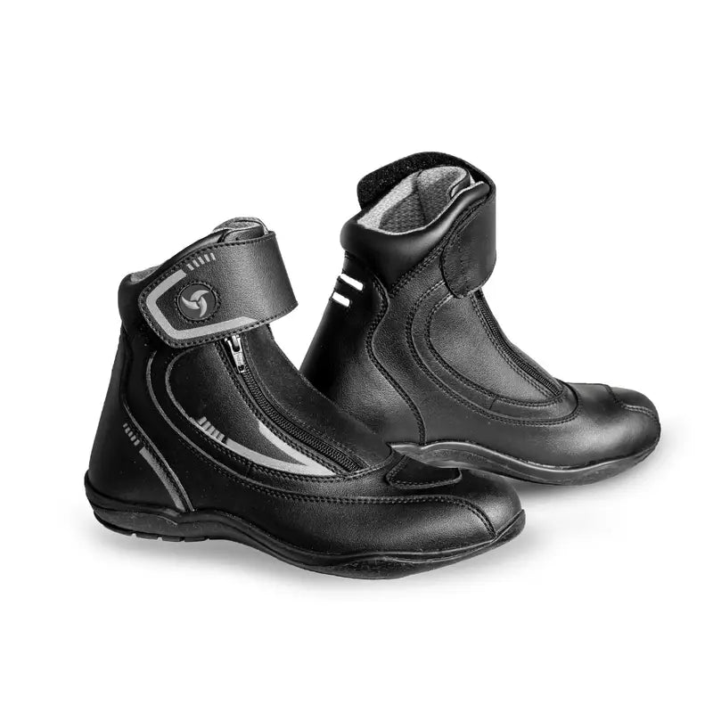 Raida Tourer Motorcycle Riding Boots Black Grey Color – Isi-Certified Short Touring Boots With Dual Zippers, Best Riding Boots in India, Best Riding Shoes for Long touring, Road trips.