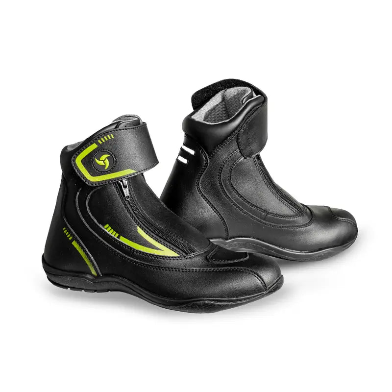 Raida Tourer Motorcycle Riding Boots Black Yellow Color – Isi-Certified Short Touring Boots With Dual Zippers, Best Riding Boots in India, Best Riding Shoes for Long touring, Road trips.