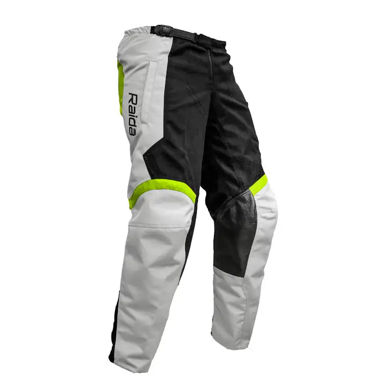 Raida Trailcraft Off-Road Riding Pants in Grey Hi Viz Yellow color – Heavy-Duty Mx Pants With Heat Shield & Cordura®. Best Riding Pant in India, Best Bike Pants for off roading, best off road pants