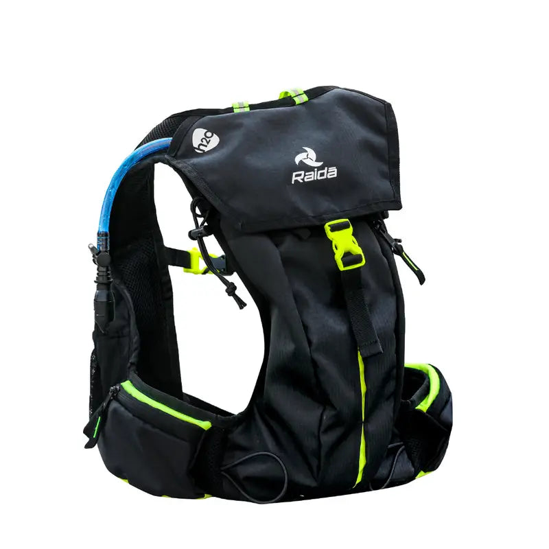 Raida Ultra Hydration Backpack in Black Hi Viz Yellow Color – 5L Cargo Luggage With 2L Bladder & Insulated Tube, Best Hydration Backpack in India, Best water bag for Bike Riders, Hydration Bag for Riders for Long Touring, Road Trips, Bike Riding