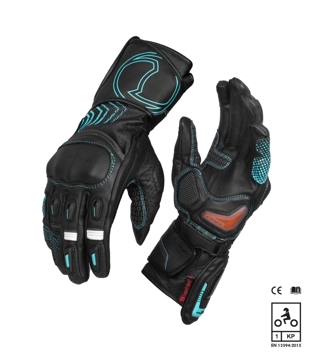 Rynox Advento Pro Riding Gloves in Black Blue Color which is CE Certified Full Gauntlet Racing-Inspired Motorcycle Touring Gloves, Best Riding Gloves in India, Buy Motorcycle Bike Gloves in India for Ultimate Safety and perfect for Indian roads, Bike gloves for roadtrips and long touring.