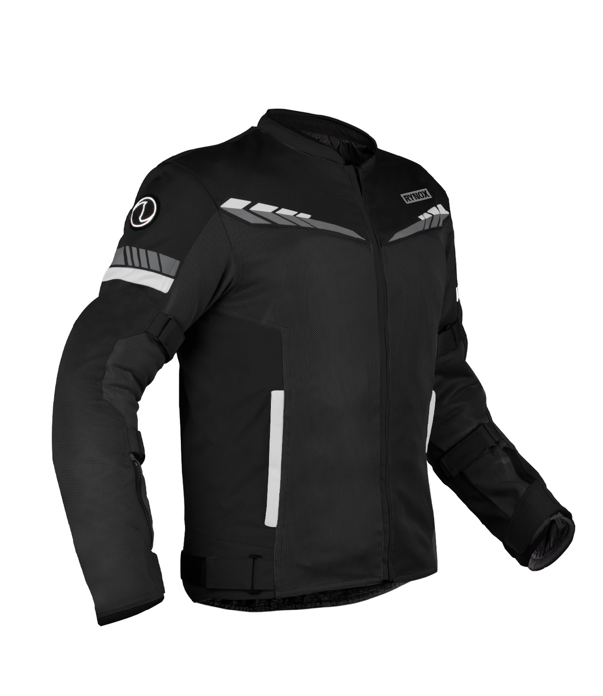 Rynox Air GT 4 Mesh Jacket in Black White Color - CE Level 2 Certified Class A Sporty Riding Jacket for Commutes and Adventures, Best Riding Jacket under 8k, Best Mesh Jacket in india safe for indian roads and best for road trips, Rynox Riding Jacket for men for Indian Bikes and all motorcyles in India