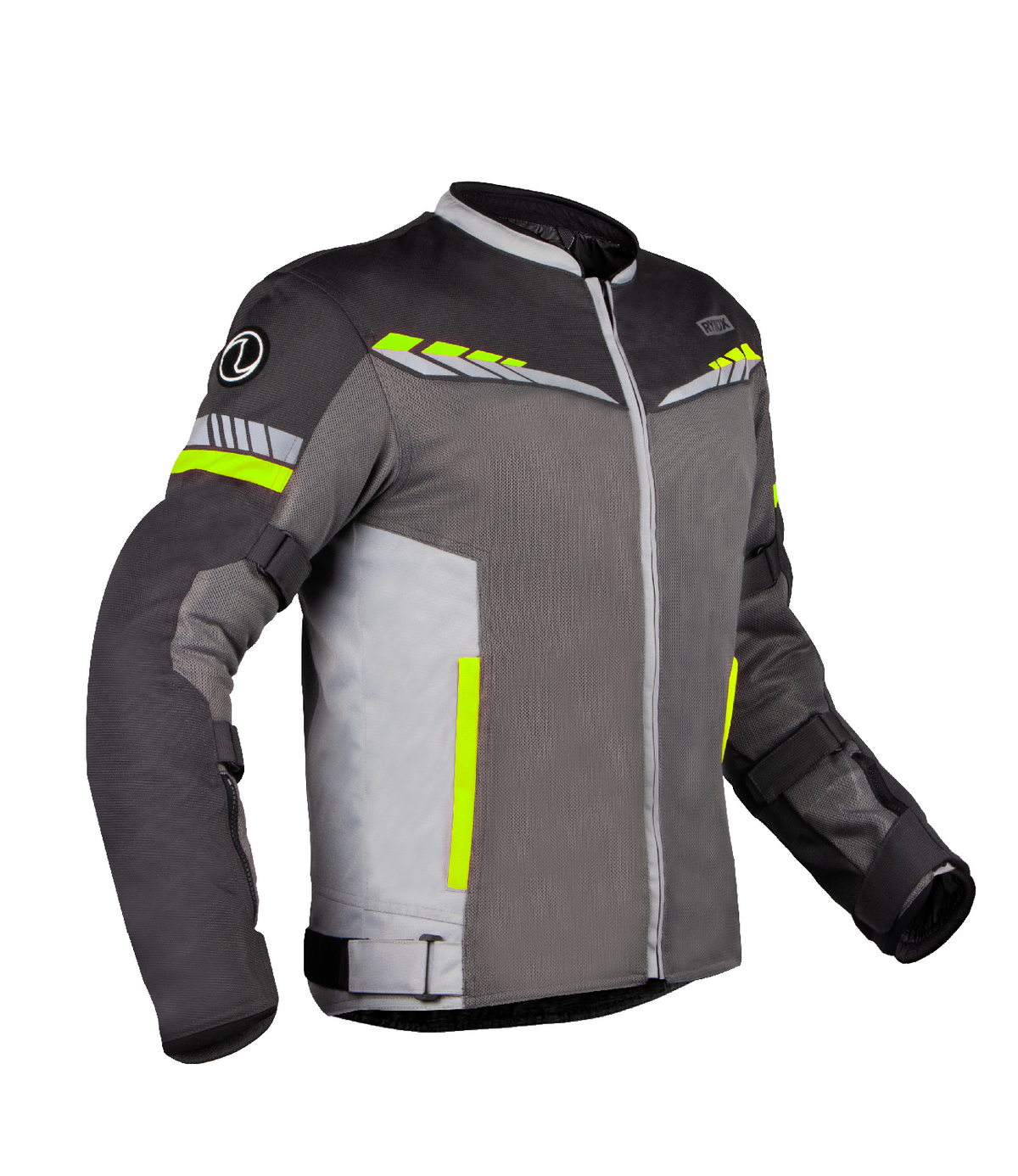 Rynox Air GT 4 Mesh Jacket in Grey Hi Viz Green Color - CE Level 2 Certified Class A Sporty Riding Jacket for Commutes and Adventures, Best Riding Jacket under 8k, Best Mesh Jacket in india safe for indian roads and best for road trips, Rynox Riding Jacket for men for Indian Bikes and all motorcyles in India