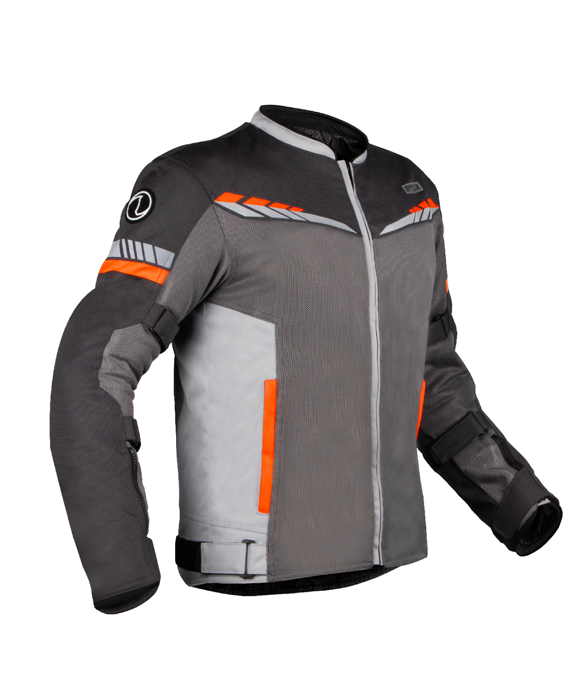 Rynox Air GT 4 Mesh Jacket in Grey Hi Viz Orange Color - CE Level 2 Certified Class A Sporty Riding Jacket for Commutes and Adventures, Best Riding Jacket under 8k, Best Mesh Jacket in india safe for indian roads and best for road trips, Rynox Riding Jacket for men for Indian Bikes and all motorcyles in India