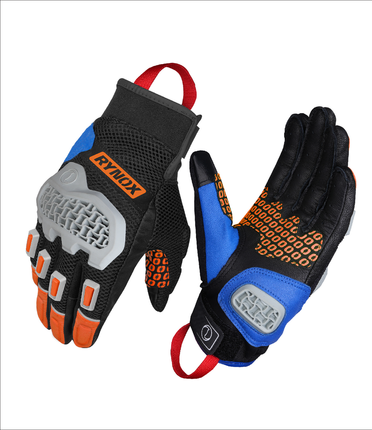 Rynox Gravel Dualsport Riding Gloves in Orange Blue Black Color - Motocross, Off-Road riding gloves, Best riding gloves in india for off road bikes like impulse, Riding gloves for dirt bike motorcycle