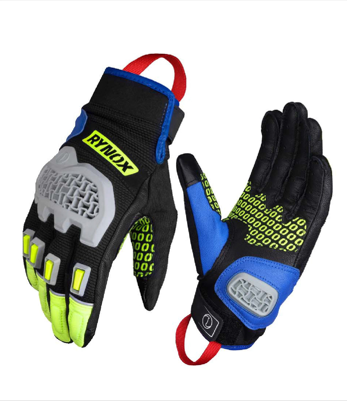 Rynox Gravel Dualsport Riding Gloves in Hi Viz Green Blue Black Color - Motocross, Off-Road riding gloves, Best riding gloves in india for off road bikes like impulse, Riding gloves for dirt bike motorcycle