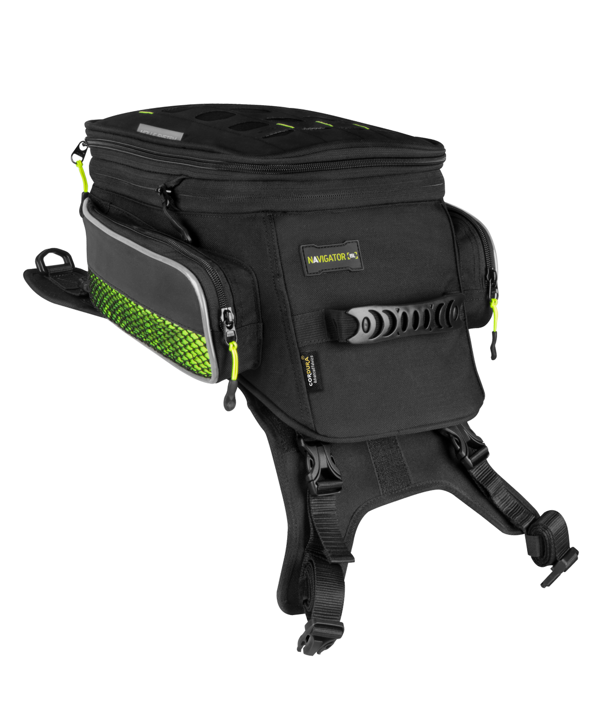 Rynox Navigator Tank Bag 15L Black Hi Viz Green - Durable, Expandable & Stormproof Adventure Motorcycle Luggage Bag, Best Bike Luggage Bag for Riders, Best ank bag for bikes in India for Long touring, Road trips, adventure rides