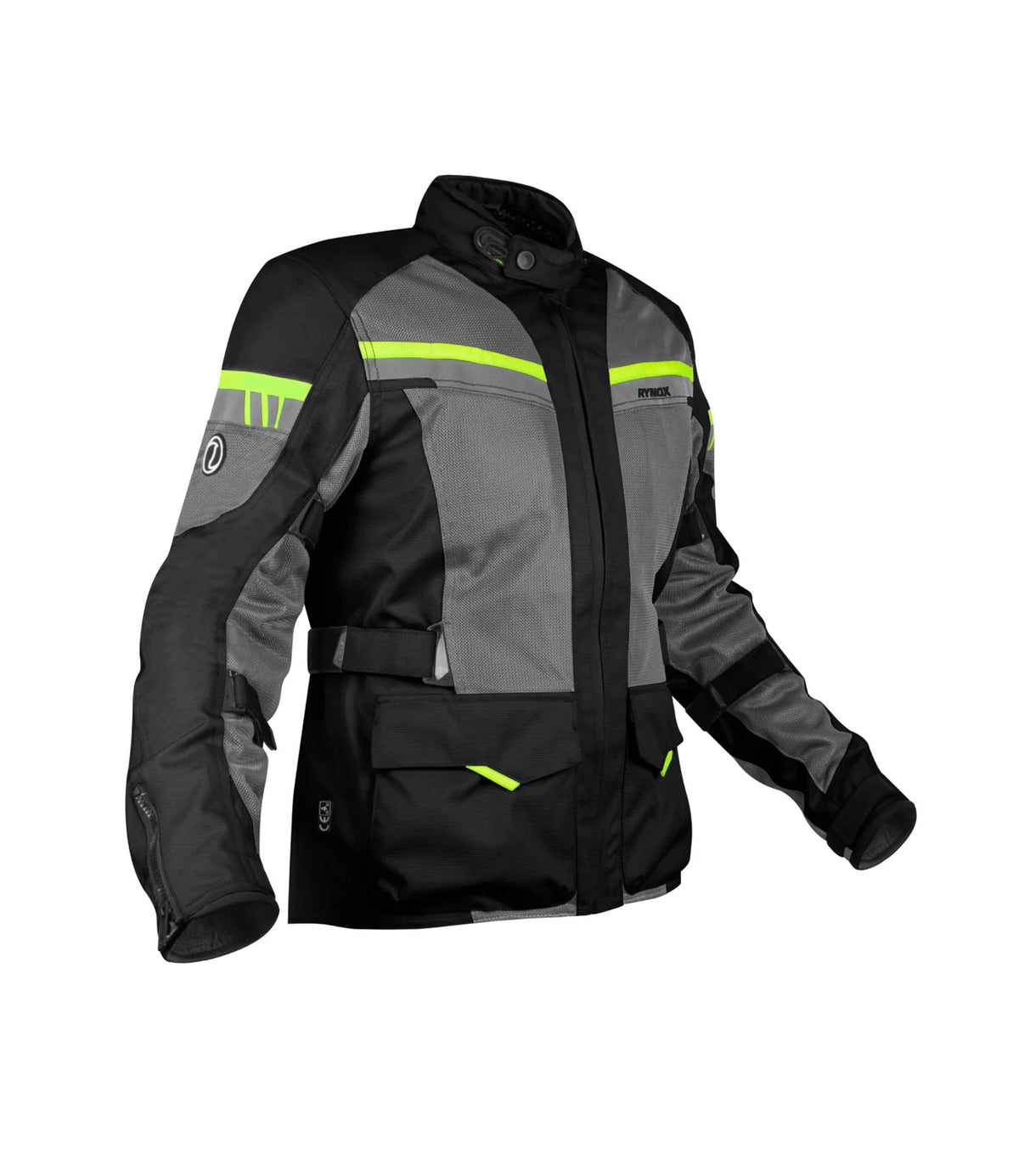 Rynox Stealth Air Pro Riding Jacket with Black Hi Viz Green Stylish Color - CE Level 2 Certified ADV Touring Jacket, Best Riding Jacket in India under 10,000, Safe Riding Gears for Indian Bikes, Best Rynox Riding jacket for motorcyle bikes in india