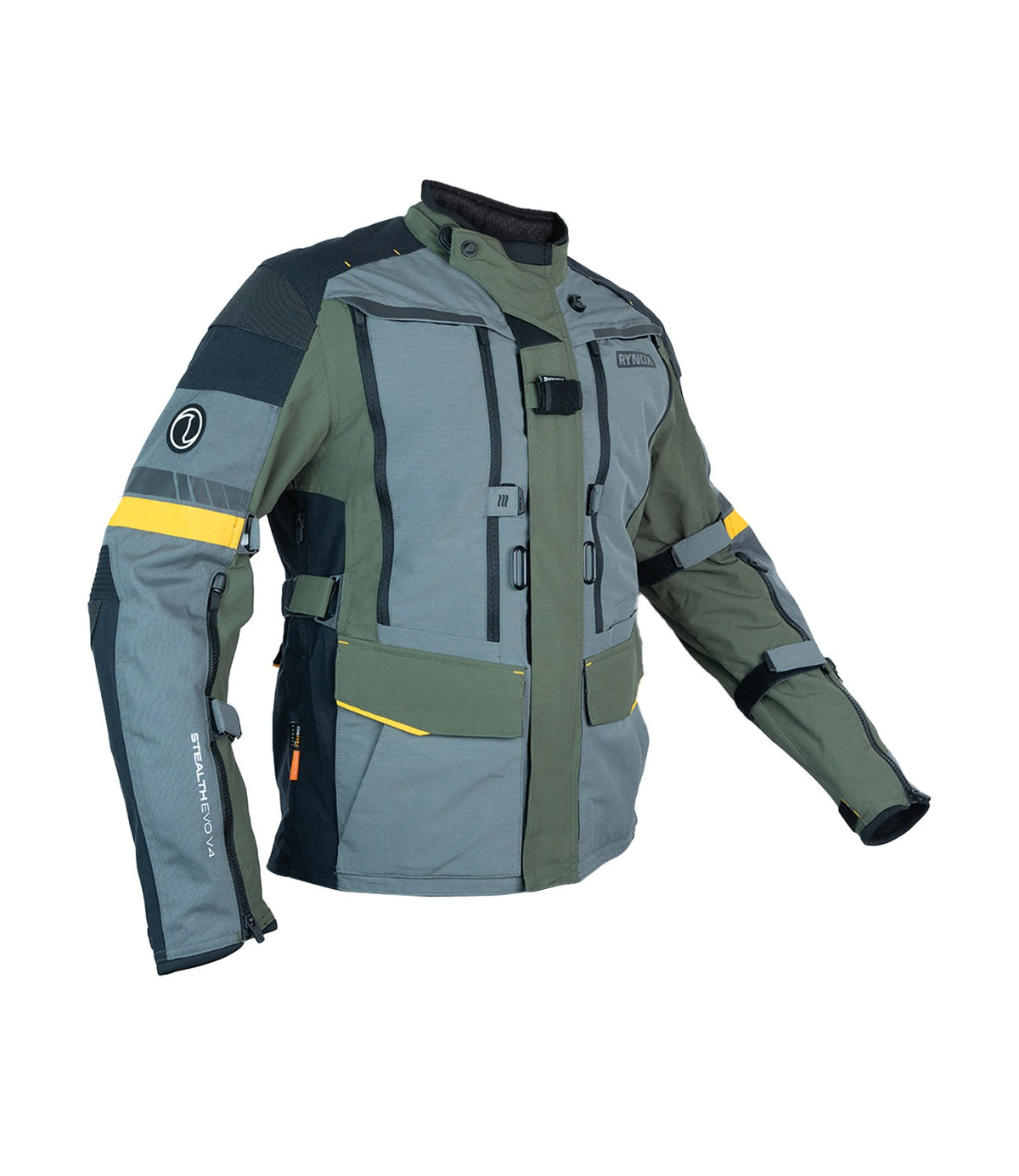 Rynox Stealth Evo 4 ADV Riding Jacket in Woodland Orange Blue Green Color | D3O Level 2 Armor, Waterproof & All-Terrain Touring Jacket, Best Riding Jacket in India for road trips and long touring, Best touring Jacket under 20,000 in india, Made for Indian Roads, Bikes and Motorcycles