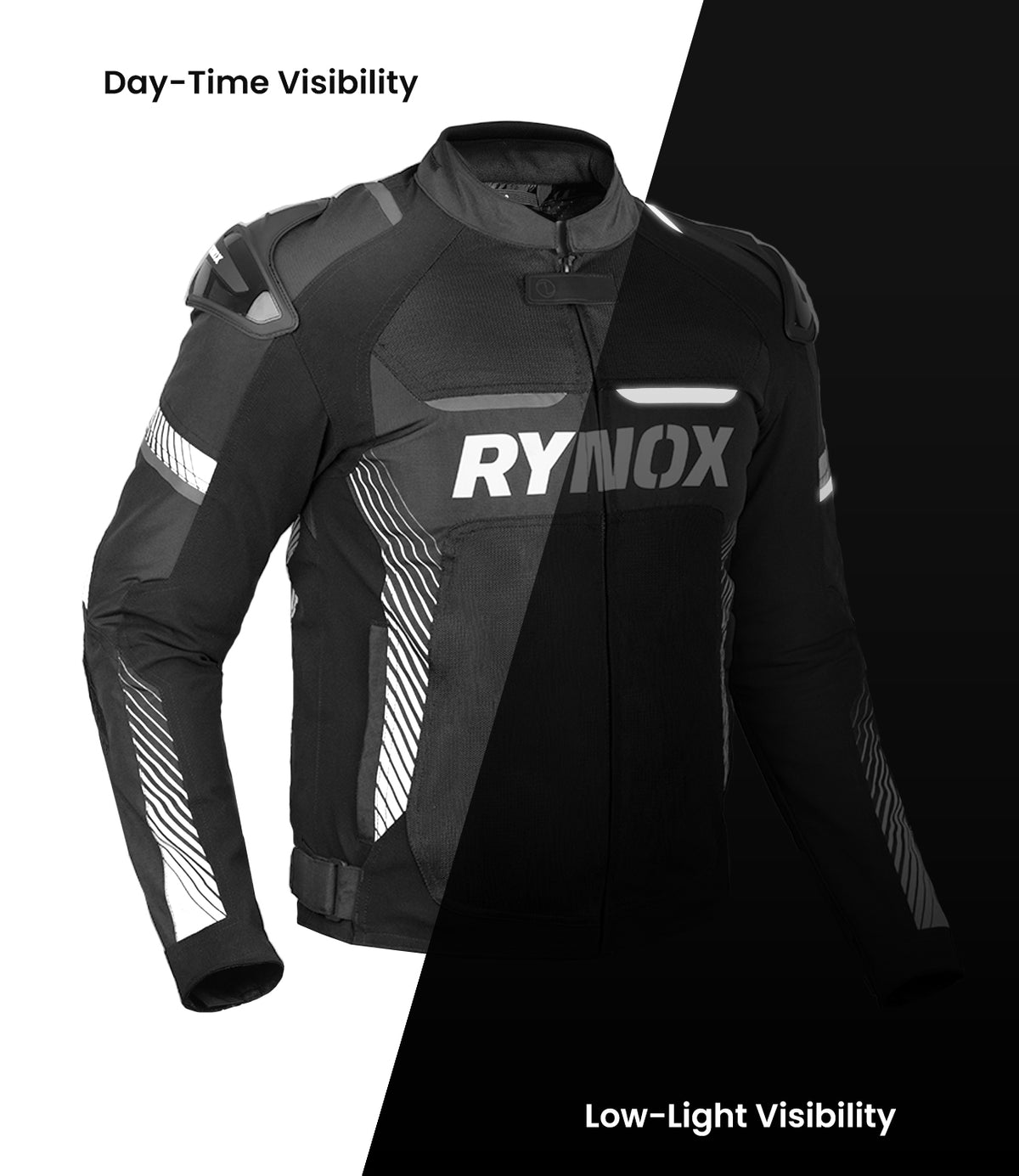 Rynox Apex Evo Riding Jacket in Black White | CE Certified Class AA Rated Supersport Jacket with RHEON Level 2 Armor, Best Riding Jacket in India, Best Riding Jacket in India under 15000, Bike Jacket for sport riding, road trips and long touring, Sports jacket for indian sports bikes designed for indian roads