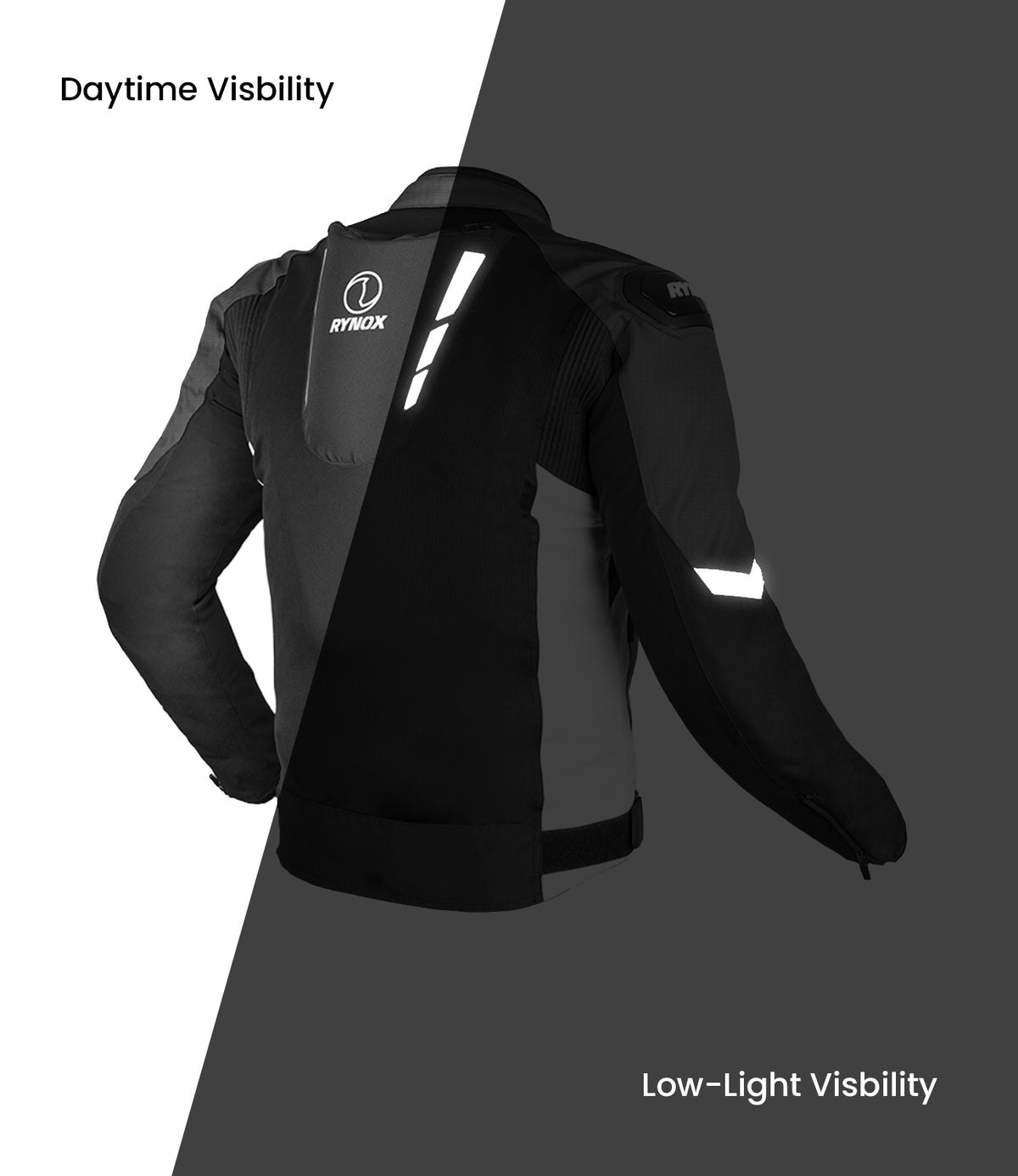 Rynox DELTA GT Sports Riding Jacket in Black White Color | CE Level 2 Protection, Moto Sport Touring & Summer Mesh Ventilation, Best Riding Gear in India, Best Riding Jackets for Bike riders made for Indian Roads. Motorcycle Jackets for Long touring and road trips