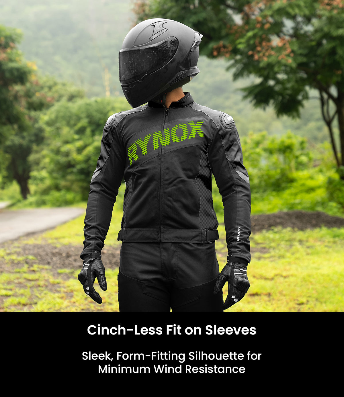 Rynox DELTA GT Sports Riding Jacket in Black Green Color | CE Level 2 Protection, Moto Sport Touring & Summer Mesh Ventilation, Best Riding Gear in India, Best Riding Jackets for Bike riders made for Indian Roads. Motorcycle Jackets for Long touring and road trips