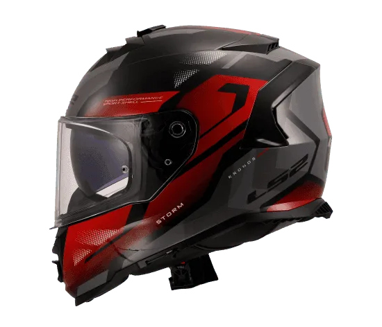 LS2 Storm 2 Kronos Full Face Helmet, Best Affordable Race Helmet in India, Clear Visor Stylish Graphics Helmet safe for indian roads, Top LS2 Helmet in Red Grey Color for Indian Motorcycle Bikes like Royal Enfield, KTM, Yezdi, Pulsar, Triumph,